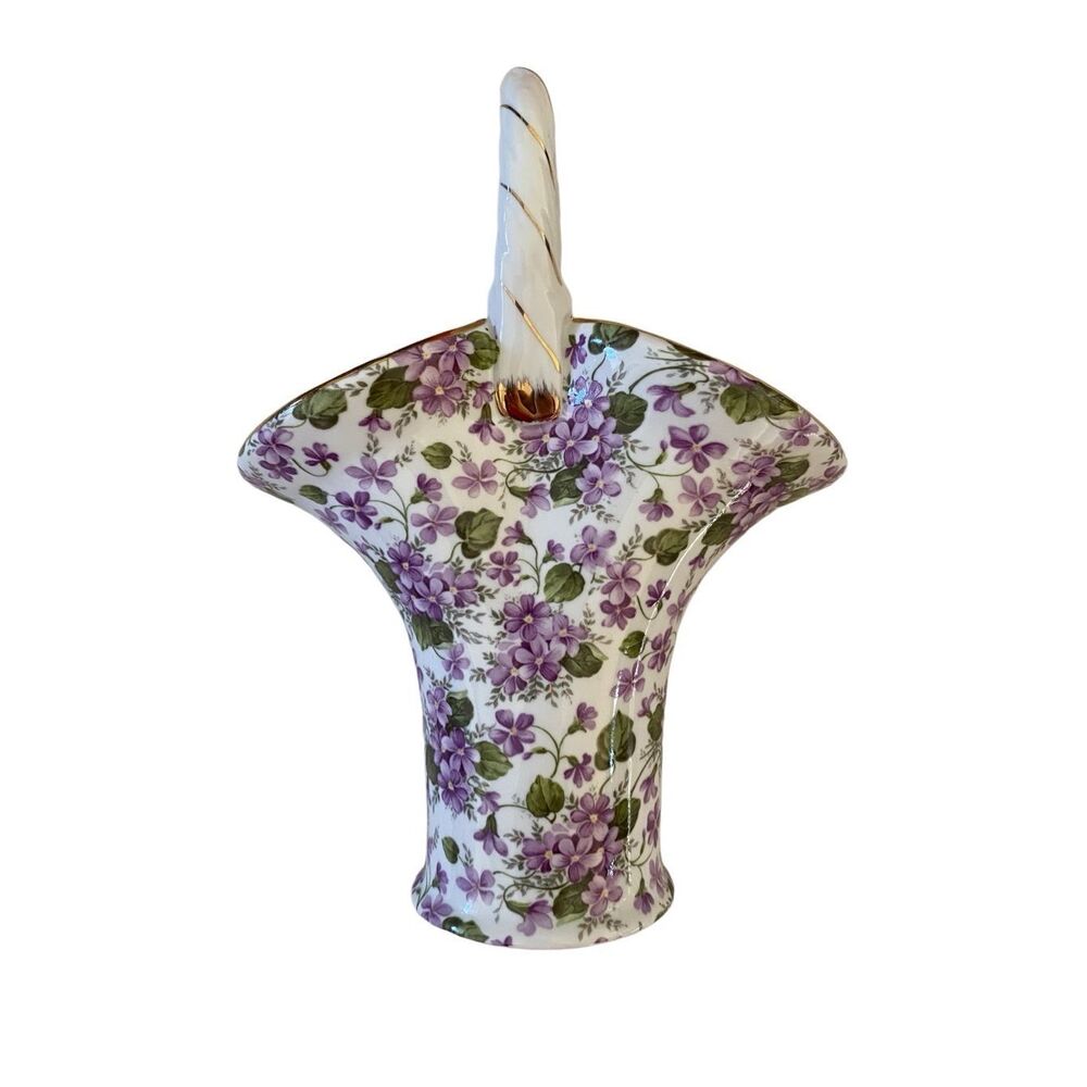 Formalities Violet Chintz Collection Porcelain Basket Vase House Decoration Glas